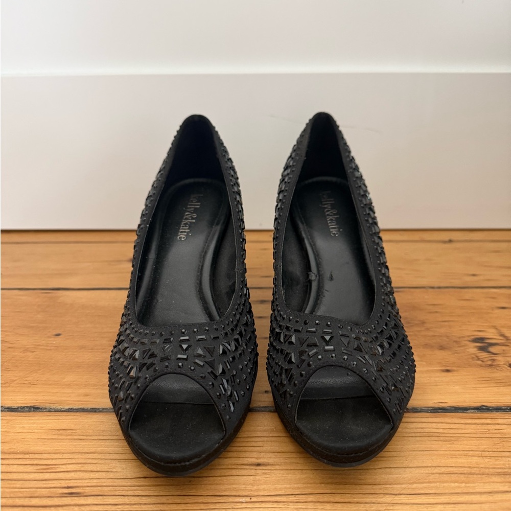 Black Studded Peep-Toe Heels